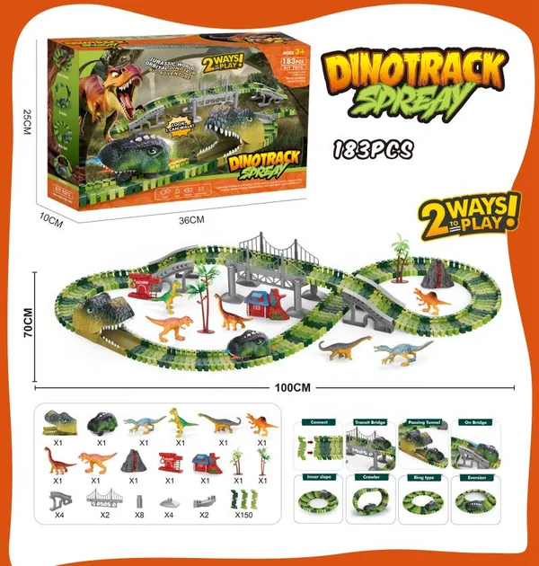 TW272385 Battery Operated 183PCS Dinosaur Track Toy for Kids Slot Car