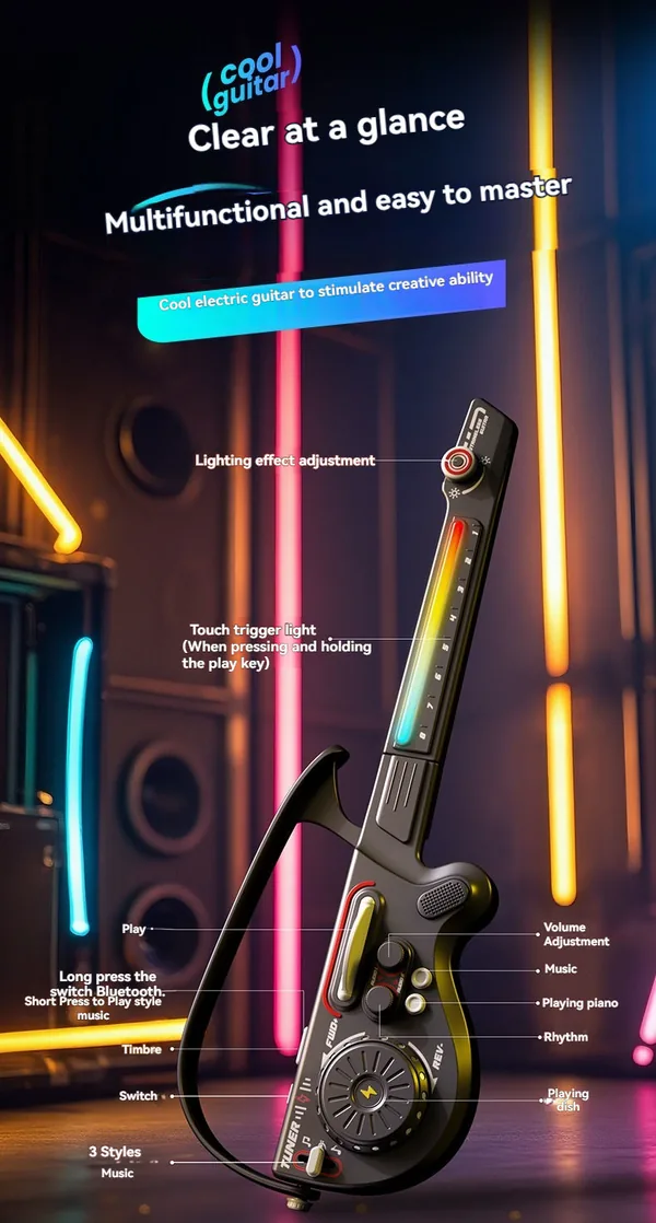 TW338702-Toy Multifunctional Foldable Travel Guitar with Quick-Learn ABS