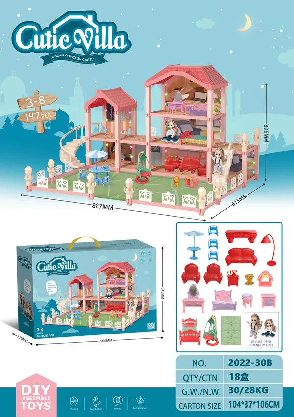 TW261980 Wooden House Cottage DIY Building Pretend Play Furniture Toy
