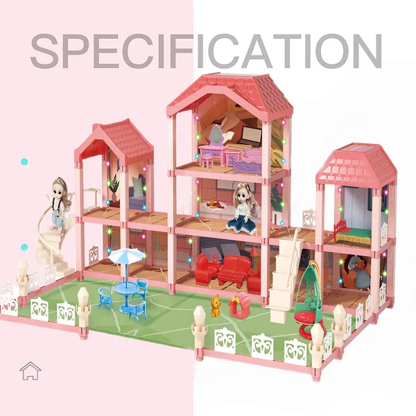 TW261980 Wooden House Cottage DIY Building Pretend Play Furniture Toy