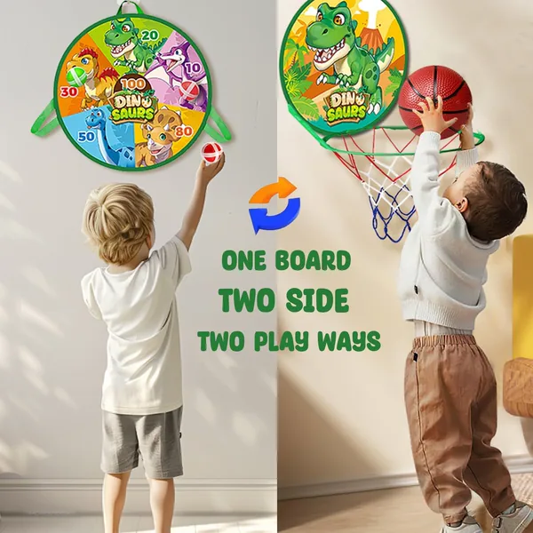 TW304955 2 in 1 Dinosaur Toys Mini Basketball Hoop for Toddler Indoor