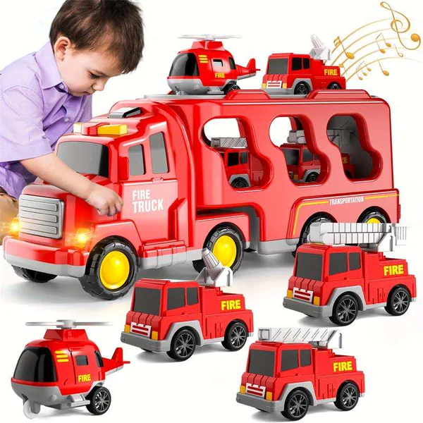 TW338778 5 in 1 Friction Powered Fire Truck Play Set for Kids Toys Ed