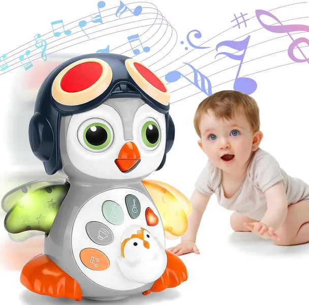 TW309692 Infant Tummy Time Toys Crawling Musical Penguin Baby Toys wi