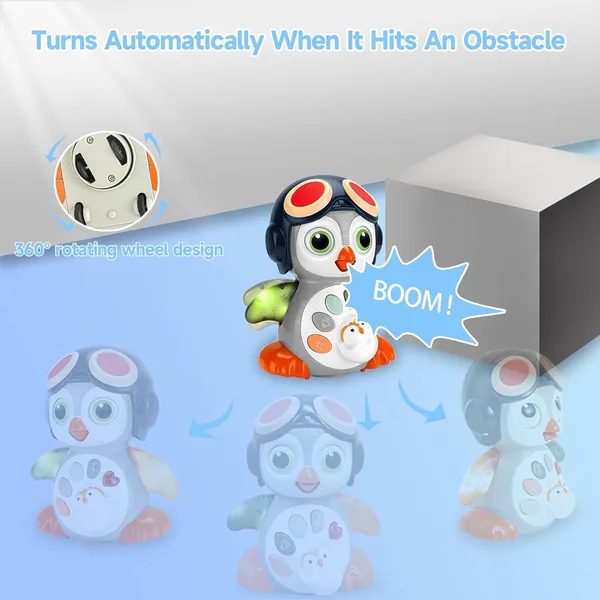 TW309692 Infant Tummy Time Toys Crawling Musical Penguin Baby Toys wi