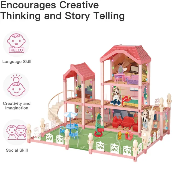 TW261980 Wooden House Cottage DIY Building Pretend Play Furniture Toy