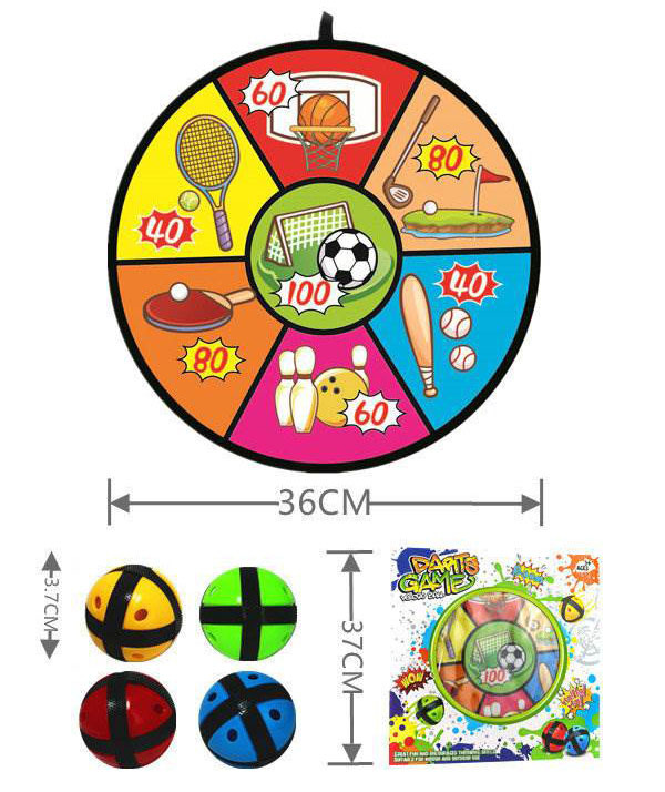 TW305143-Toy 36cm Portable Kids Dart Board Game Set Sticky Ball Toss Spor