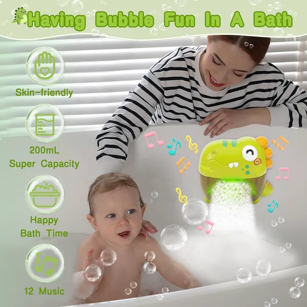 TW290626 Baby Bath Toys Cartoon Dinosaur Music Soap Blowing Bubble Ma