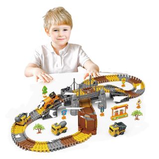 Electric 174Pcs Slot Car Race Track Set with 4 Construction Cars