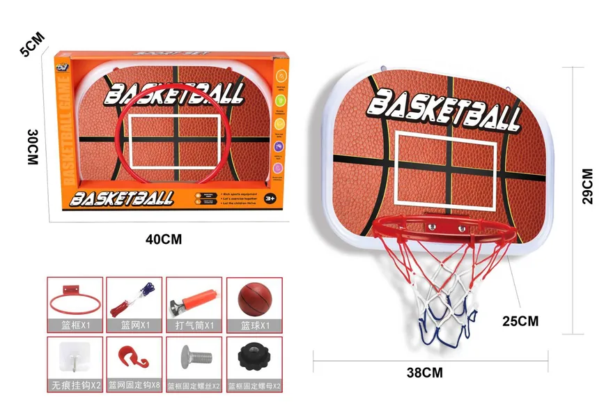 TW304918-Toy Metal Rim Indoor Outdoor Hanging Basketball Backboard Set Po