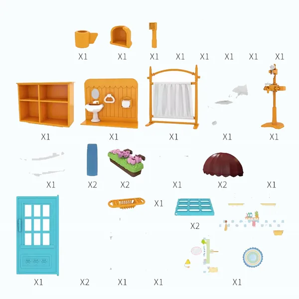 TW260999 Kids Educational Toys DIY Bathroom Cottage 3D Furniture Bath