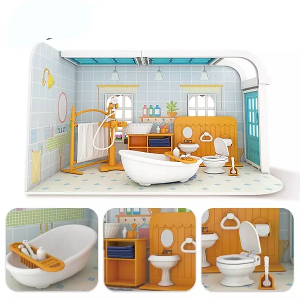TW260999 Kids Educational Toys DIY Bathroom Cottage 3D Furniture Bath