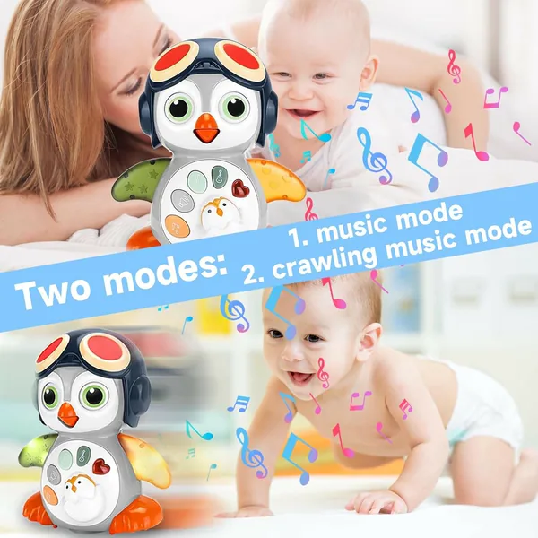 TW309692 Infant Tummy Time Toys Crawling Musical Penguin Baby Toys wi