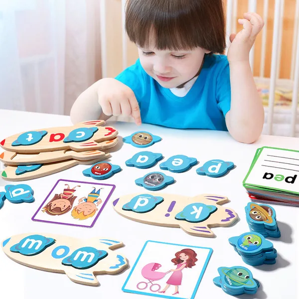 TW325555 Montessori Kids Educational Wooden CVC Word Game Writing Spe
