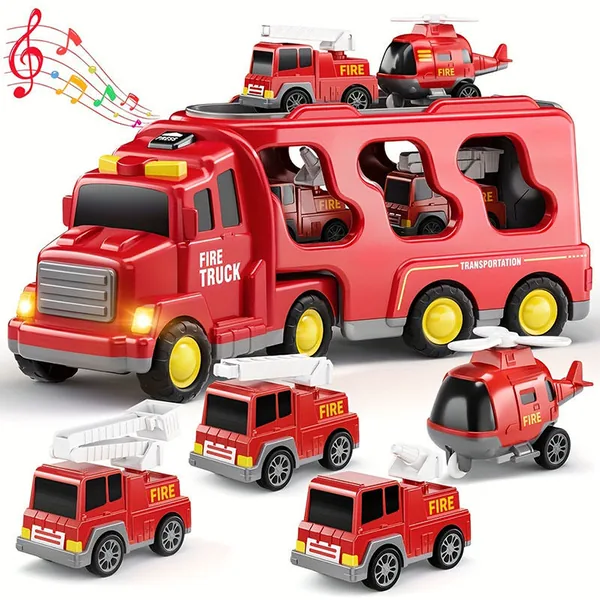 TW338778 5 in 1 Friction Powered Fire Truck Play Set for Kids Toys Ed