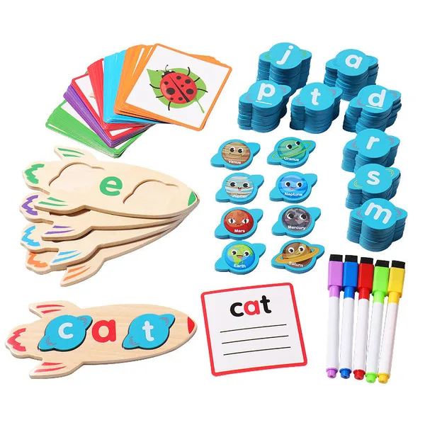 TW325555 Montessori Kids Educational Wooden CVC Word Game Writing Spe