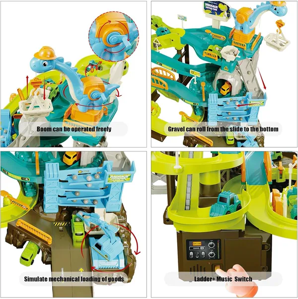 TW304620 Dinosaur Climbing Hills Rail Car Construction Play Set with