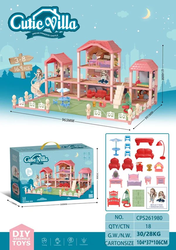TW261980 Wooden House Cottage DIY Building Pretend Play Furniture Toy