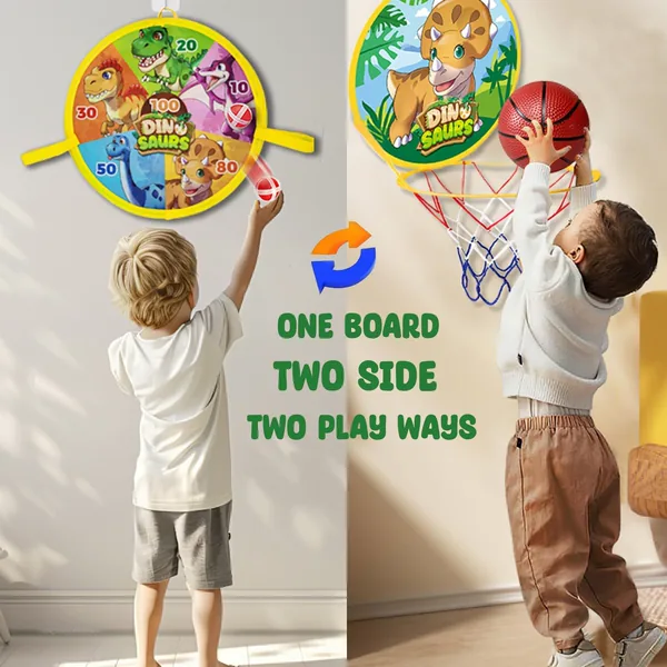 TW304955 2 in 1 Dinosaur Toys Mini Basketball Hoop for Toddler Indoor