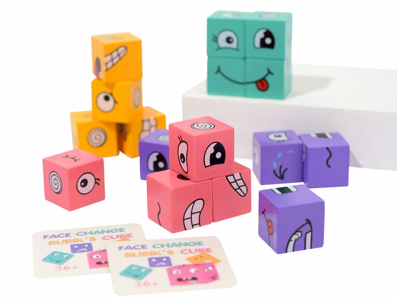 TW280236 NEW Wooden Face Changing Magical Cubes Expression Puzzle Bui