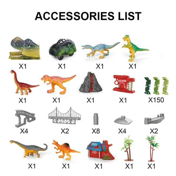 TW272385 Battery Operated 183PCS Dinosaur Track Toy for Kids Slot Car
