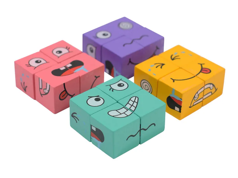 TW280236 NEW Wooden Face Changing Magical Cubes Expression Puzzle Bui