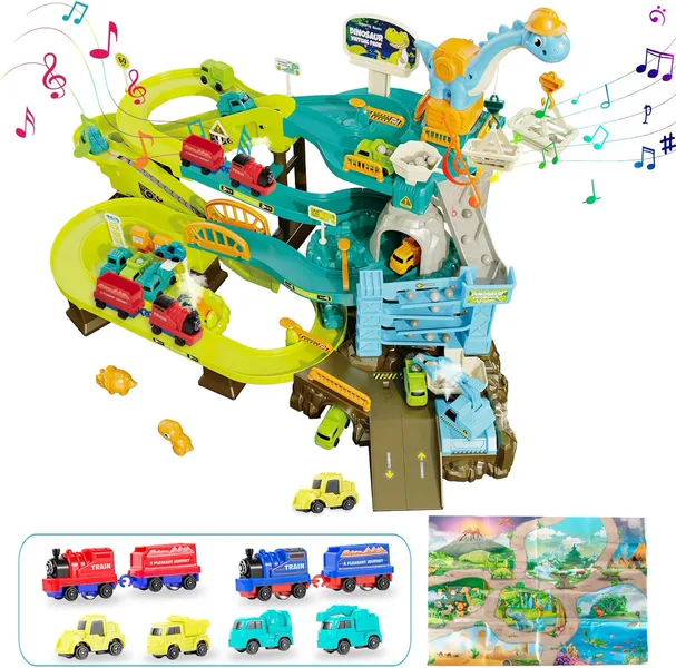 TW304620 Dinosaur Climbing Hills Rail Car Construction Play Set with