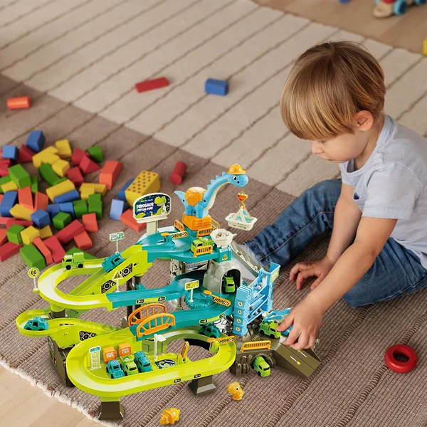 TW304620 Dinosaur Climbing Hills Rail Car Construction Play Set with