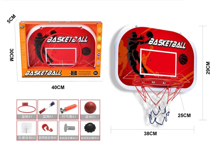 TW304918-Toy Metal Rim Indoor Outdoor Hanging Basketball Backboard Set Po