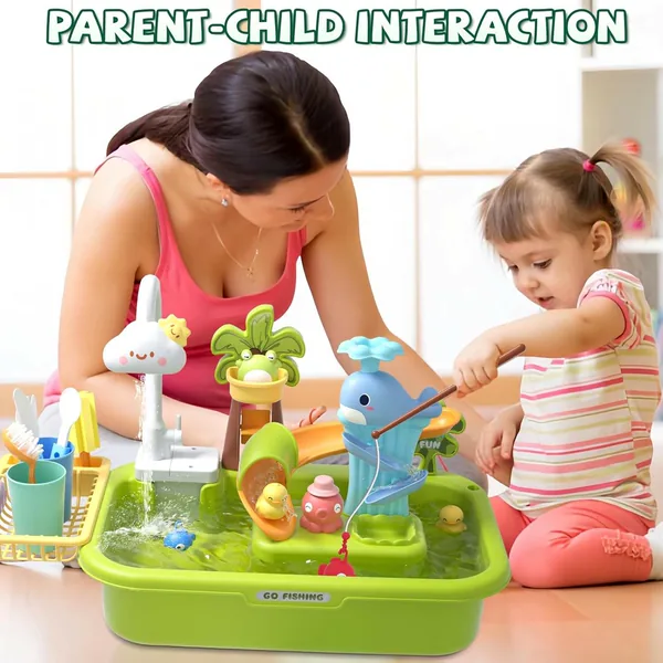 TW294663 3-in-1 Plastic Toddler Kitchen Pretend Play Sink with Runnin
