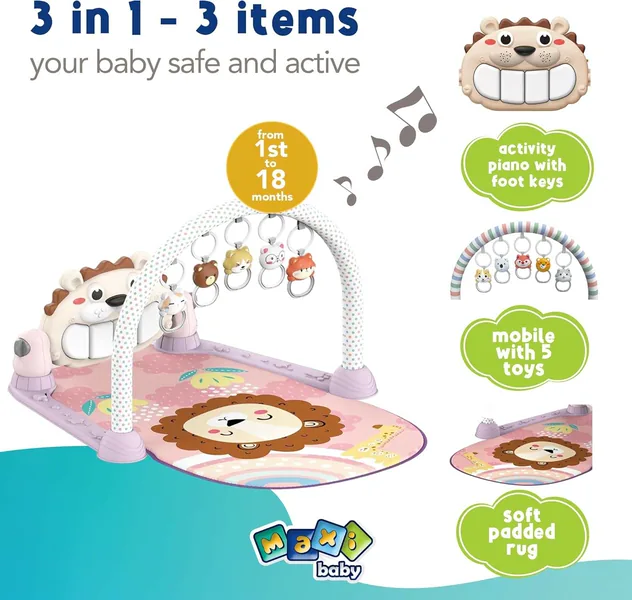 TW309181 NEW Tummy Time Musical Lion Baby Gym Play Mat Activity Cente