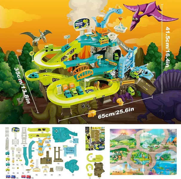 TW304620 Dinosaur Climbing Hills Rail Car Construction Play Set with