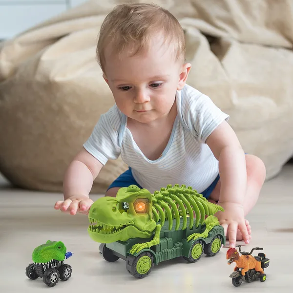 TW271351 Portable Pull Back Dinosaur Car Storage Toy Carrier With Lig