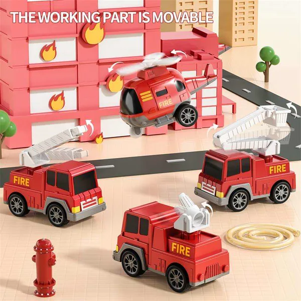 TW338778 5 in 1 Friction Powered Fire Truck Play Set for Kids Toys Ed