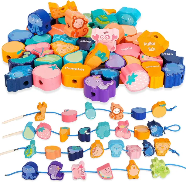 TW303997 Threading Beads Set with Storage Box Dinosaur Traffic Animal