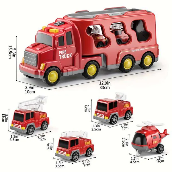 TW338778 5 in 1 Friction Powered Fire Truck Play Set for Kids Toys Ed