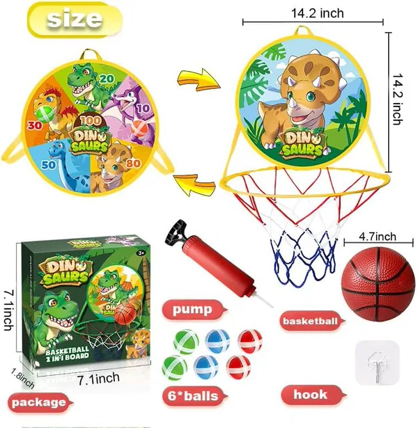 TW304955 2 in 1 Dinosaur Toys Mini Basketball Hoop for Toddler Indoor