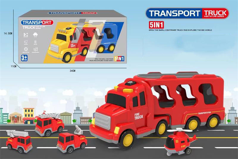 TW338778 5 in 1 Friction Powered Fire Truck Play Set for Kids Toys Ed