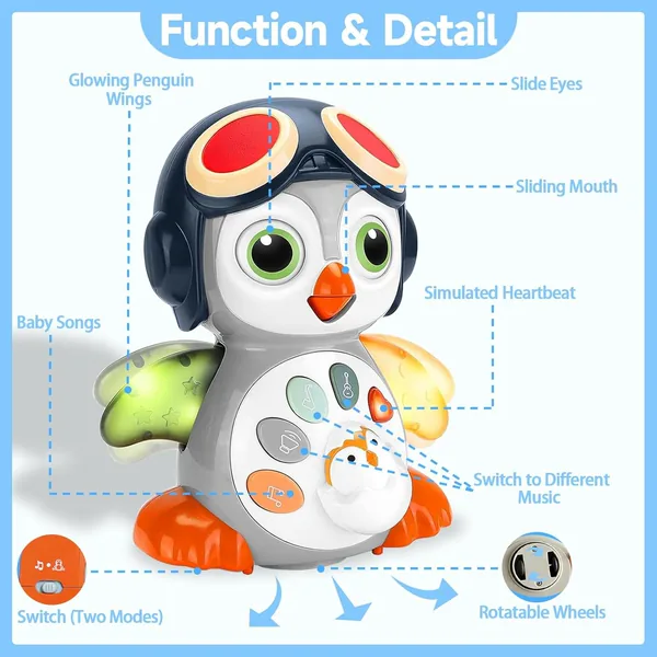 TW309692 Infant Tummy Time Toys Crawling Musical Penguin Baby Toys wi