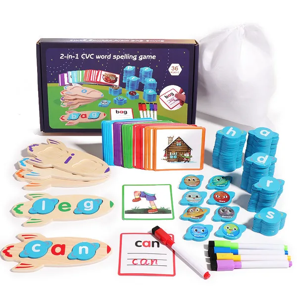 TW325555 Montessori Kids Educational Wooden CVC Word Game Writing Spe