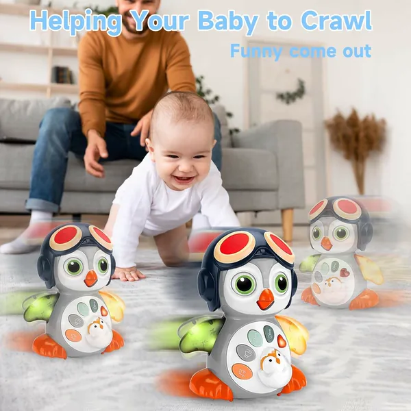 TW309692 Infant Tummy Time Toys Crawling Musical Penguin Baby Toys wi