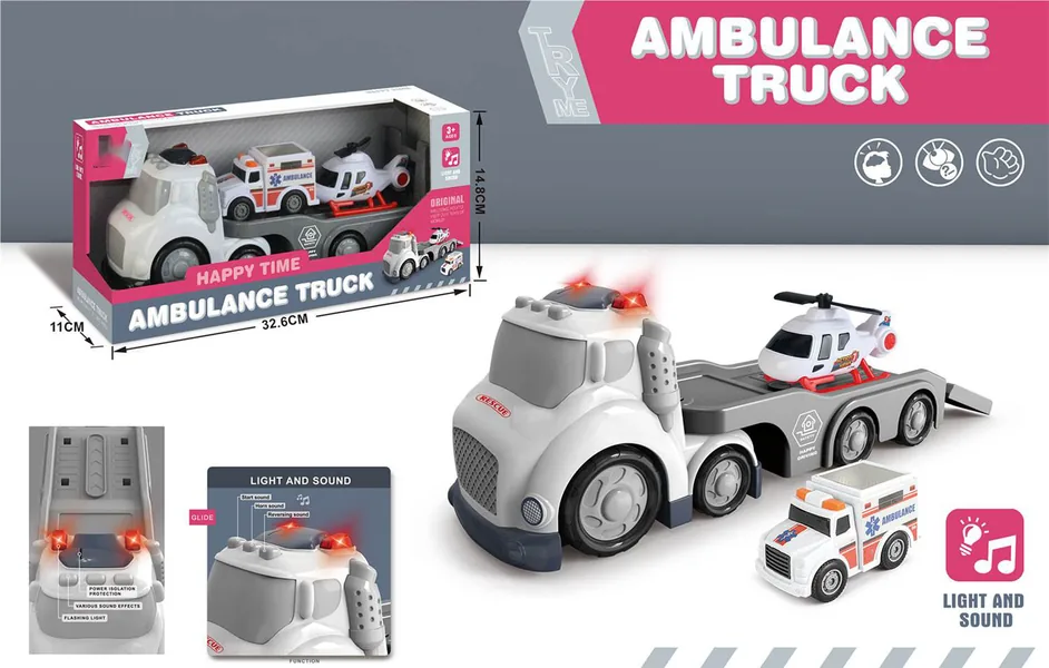 TW311980 Outdoor Toy Sliding Cartoon Ambulance Truck Vehicle With Sou