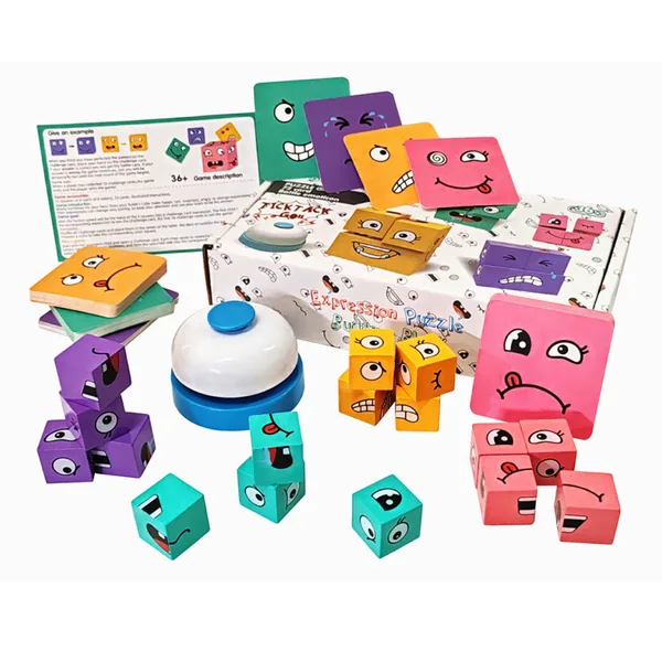 TW280236 NEW Wooden Face Changing Magical Cubes Expression Puzzle Bui