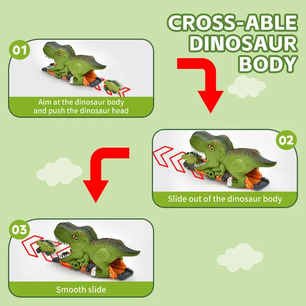 TW304480 Kids Dinosaur Swallowing Car Toy with Mini Dino Figures Slid
