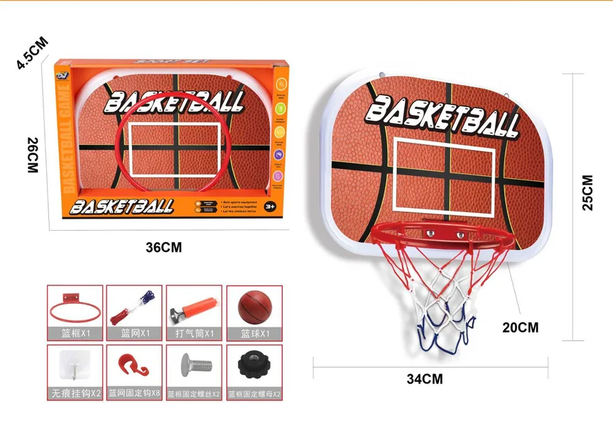 TW304918-Toy Metal Rim Indoor Outdoor Hanging Basketball Backboard Set Po