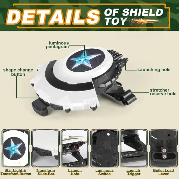 TW304606 Dart Shooting Shield Blaster with Light-up Toys Soft Bullet