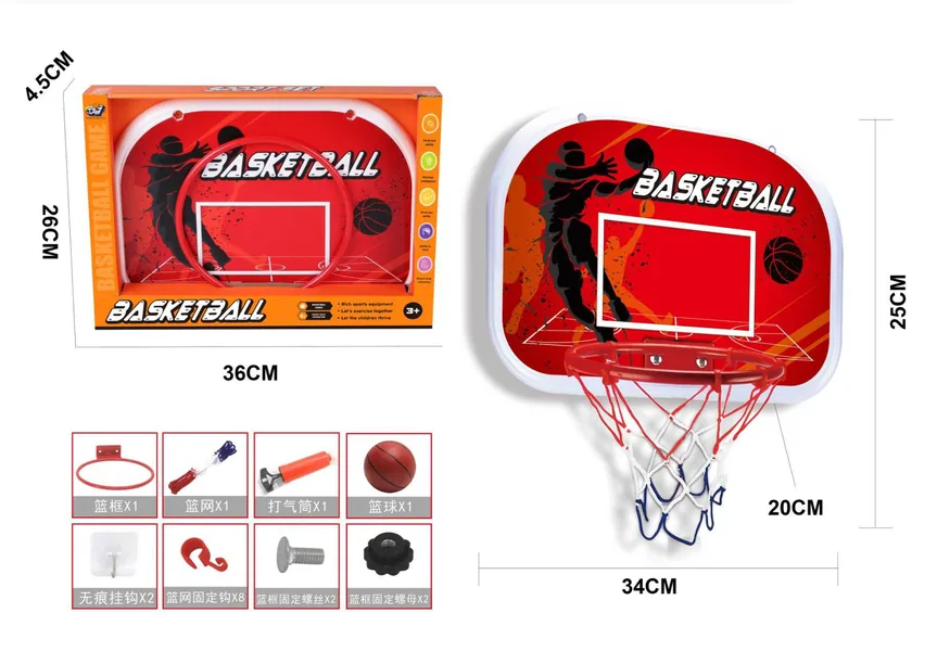 TW304918-Toy Metal Rim Indoor Outdoor Hanging Basketball Backboard Set Po