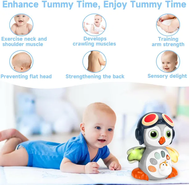 TW309692 Infant Tummy Time Toys Crawling Musical Penguin Baby Toys wi