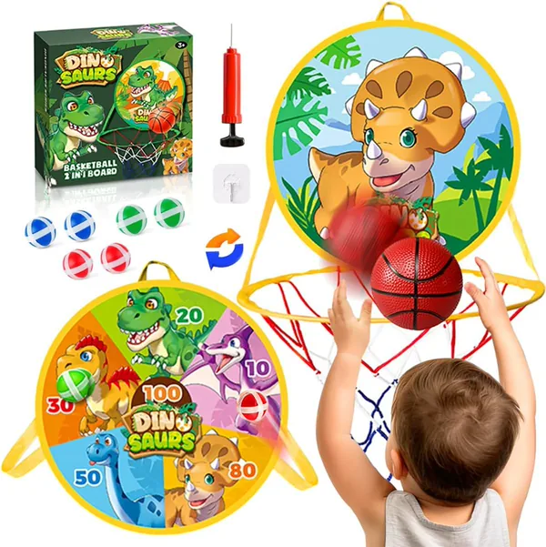TW304955 2 in 1 Dinosaur Toys Mini Basketball Hoop for Toddler Indoor
