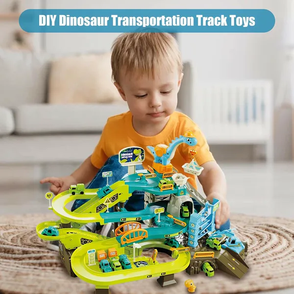 TW304620 Dinosaur Climbing Hills Rail Car Construction Play Set with