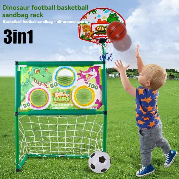 TW304914 3 in 1 Dinosaur Basketball Soccer Plastic Bean Bag Toss Game